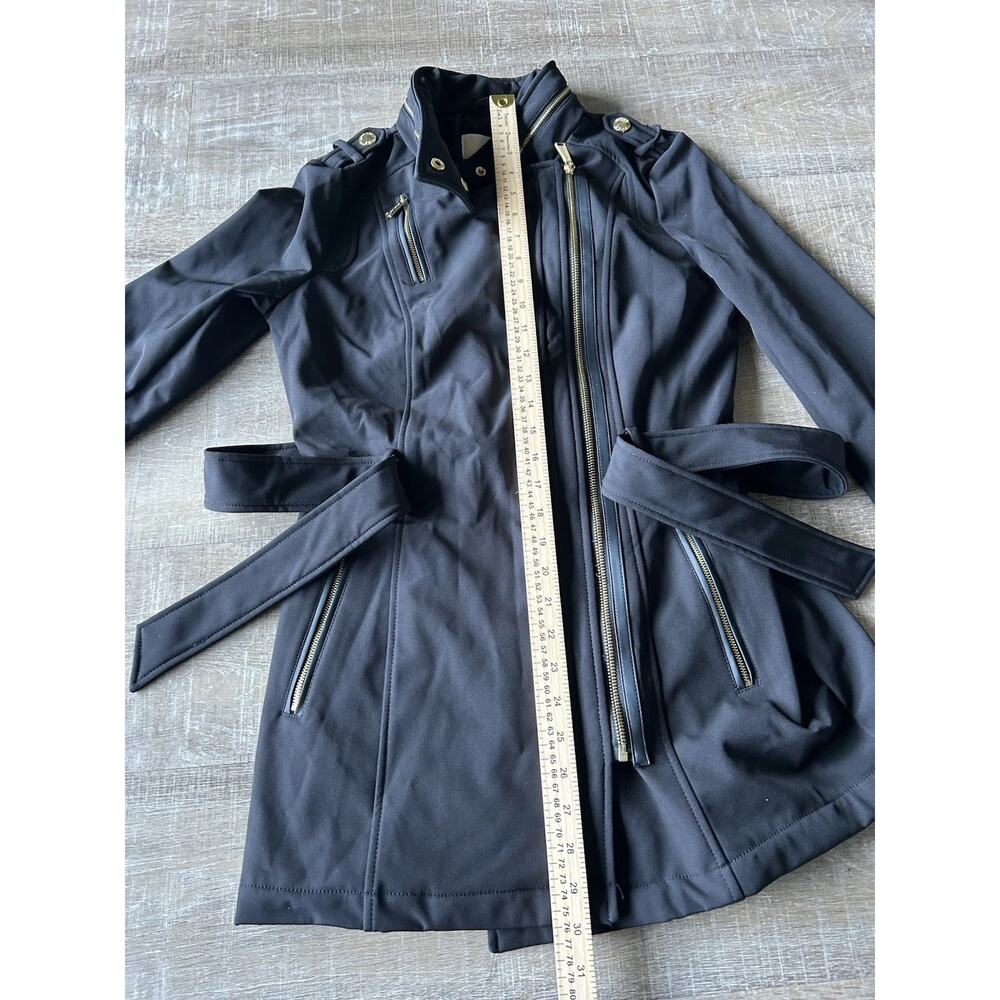 Michael Kors Trench Coat Womens XS Black Hooded Belted Zip Lined NWT - Picture 7 of 16